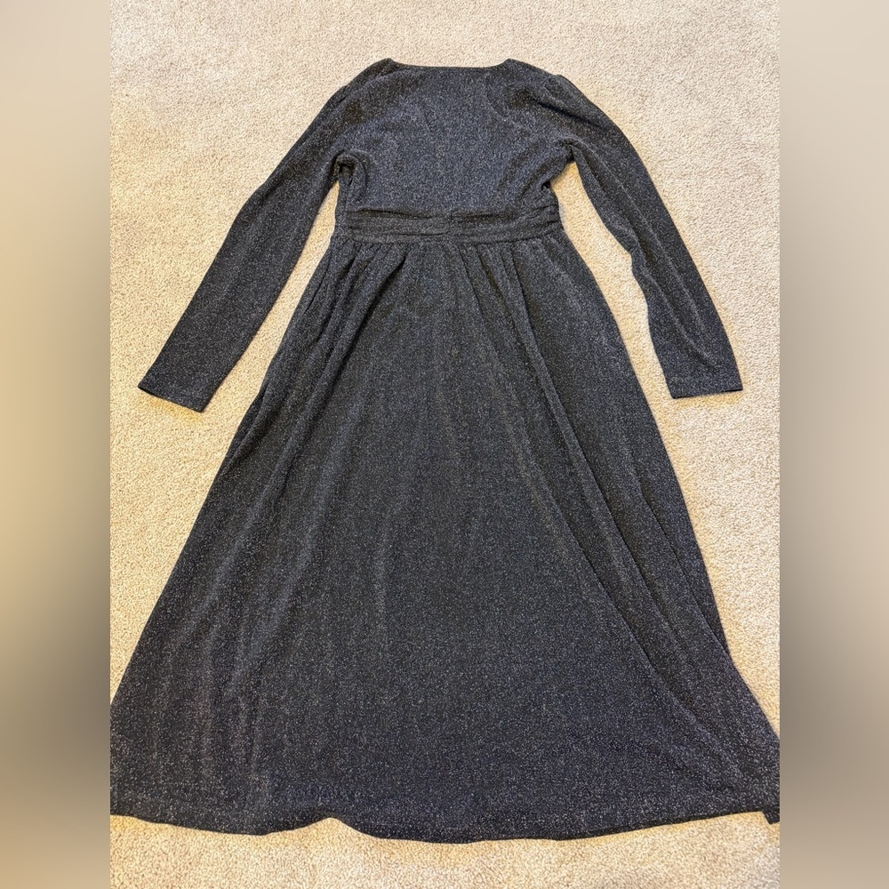 Boden Shimmering Sparkle Ruched Black Long Sleeve Midi Dress 6R NWT - Picture 6 of 6